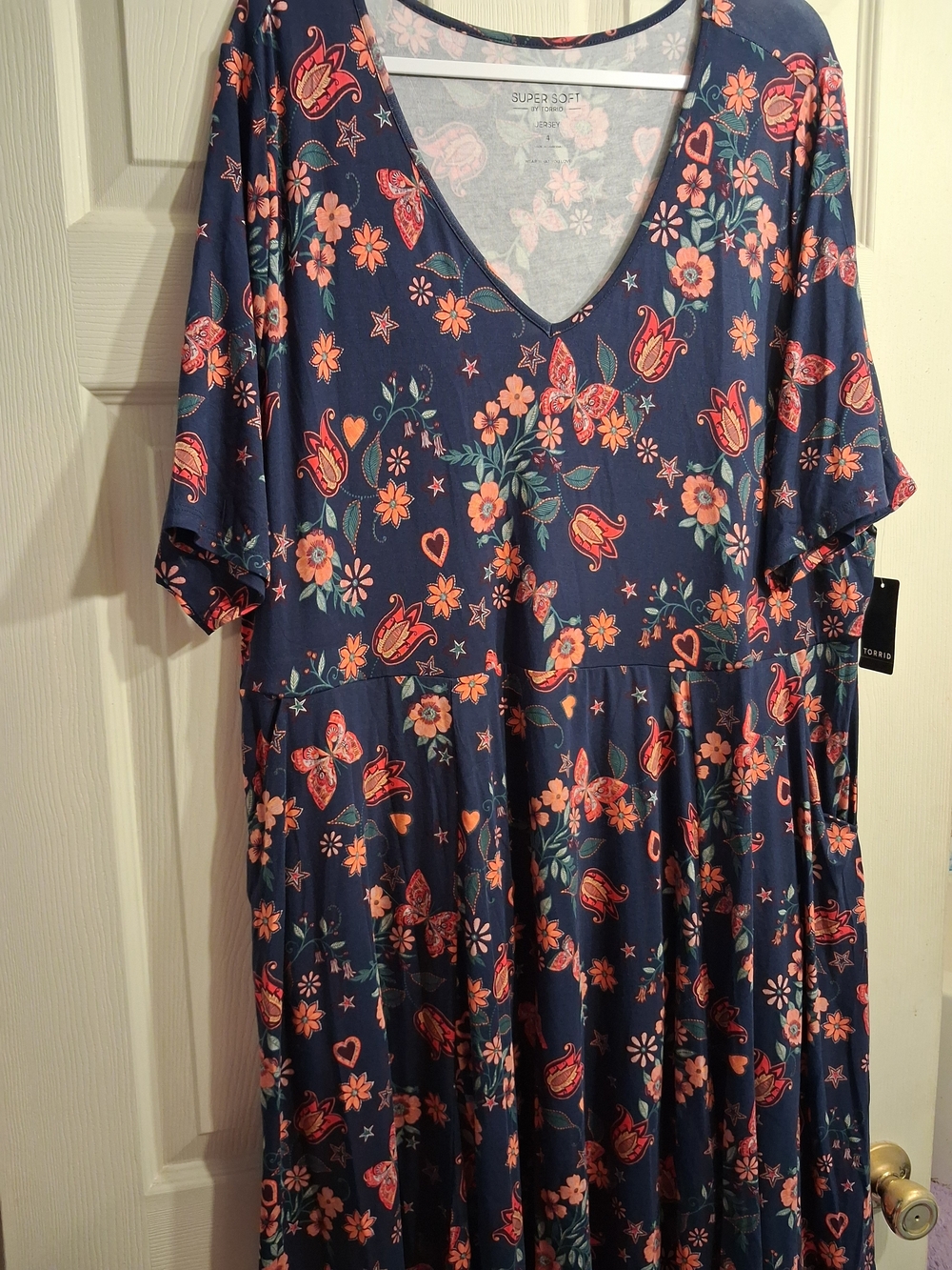 Torrid Navy Floral Skater Dress with Orange & Green Accents